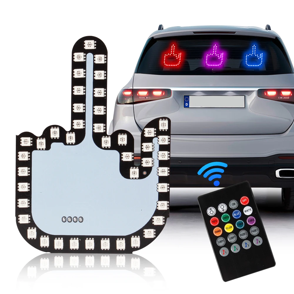

Creative Fun Gesture Light Car LED Finger Road Rage Signs With Remote Hand Display Lamp Decorative Rear Window Sticker Accessory