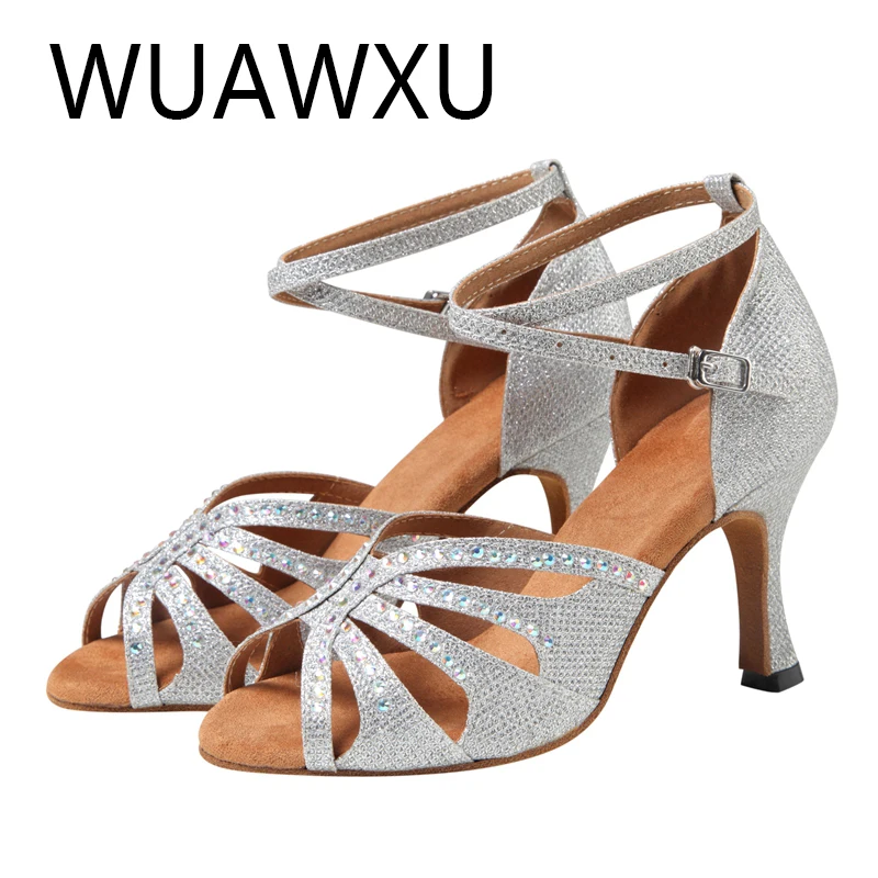 Latin dance shoes Silver women's dance shoes Latin dance shoes National standard dance shoes High heels performance dance shoes
