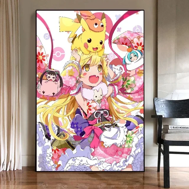 thumbnail image 1 of Figuras de anime de Pokémon Japón Valorant Pikachu Charizard periféricos lienzo decoración de pared impresión carteles de anime pintura regalo para el hogar, 1 of 5
