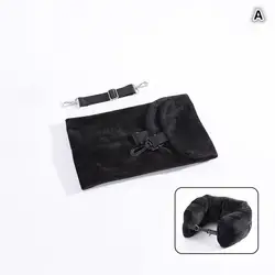Deluxe Travel Neck Pillow with Fillable Storage Bag - U - Shaped Crystal Fleece Pillowcase for Comfortable Airplane Journeys (A Black)