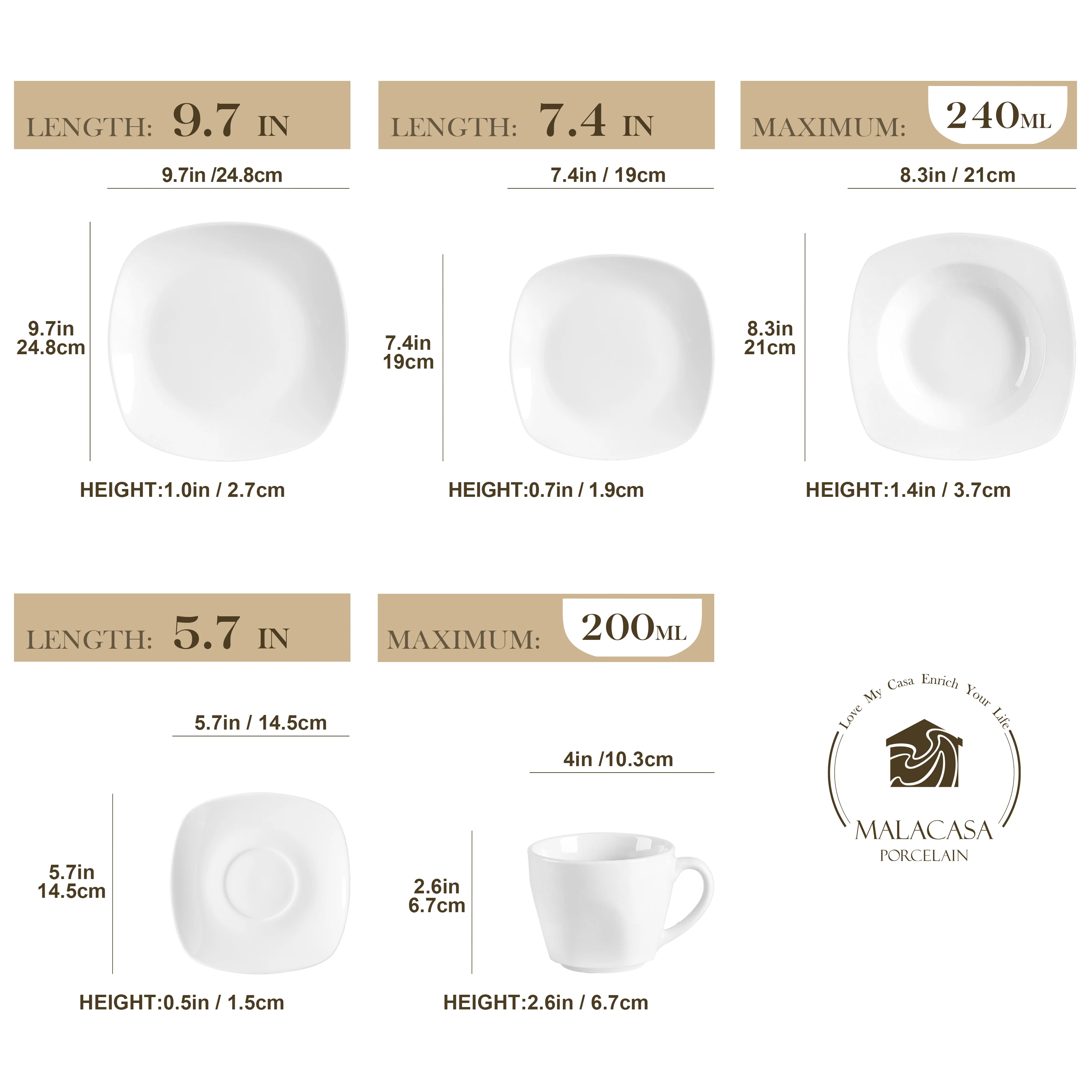 Reviews for MALACASA Flora 30-Piece White Porcelain Dinnerware Set Square  Dinner Plates Cup and Saucer Set (Service for 6)