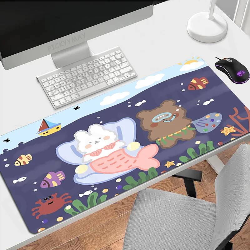 Mouse Pads Cute Rabbit And Bear Table Mats Computer Mousepad Company Big Desk Pad 100x50cm Large Gamer Mousepads Mouse Mat