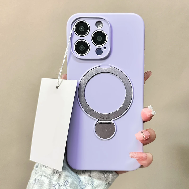 Liquid Silicone Magnetic Ring Stand Holder Case with Metal Support