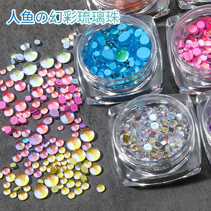 

250Pcs Symphony Mermaid Bead SS4-SS20 Mixed-Size Flatback Crystal Beads Bubble Candy Colors Aurora Manicure Macaron Glass Bead
