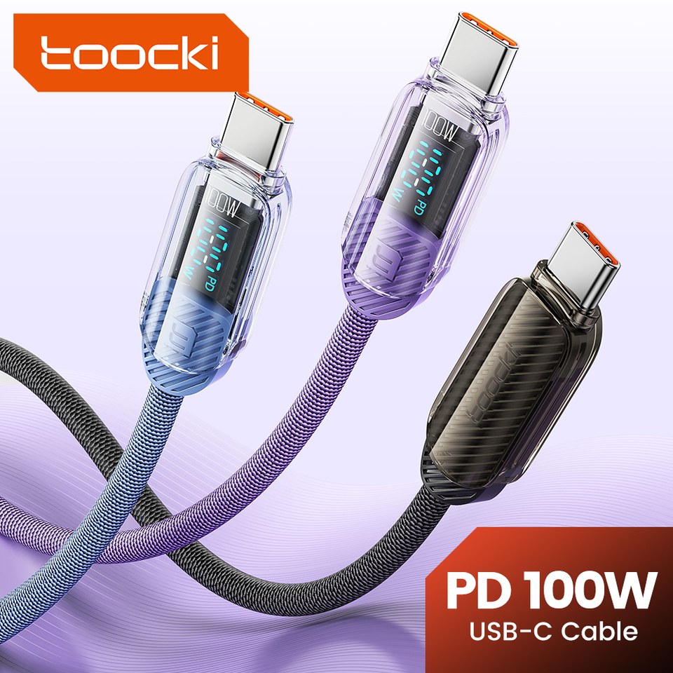 Toocki 100W USB C To Type C Cable PD Fast Charging USB C To USB C Transparent Display Cord For iPhone 15 Xiaomi Samsung Macbook