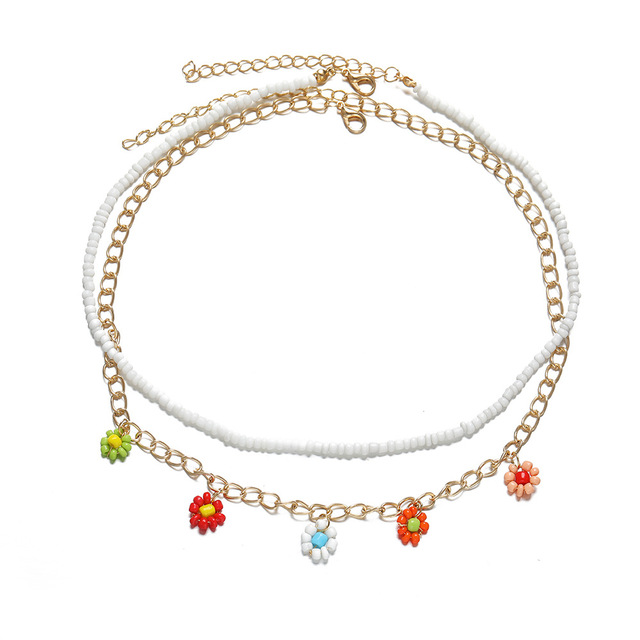 GAIRU 2022 New Creative Simple Temperament Ladies Jewelry Bohemian Pearl Flower Rice Bead Necklace Two-piece Set