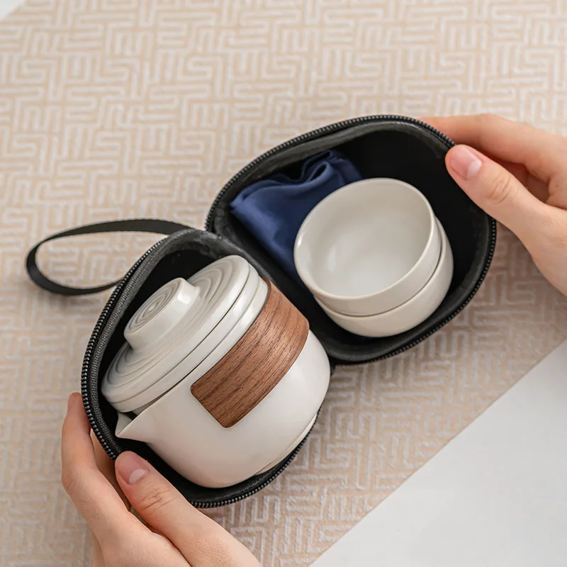 1 set of portable teacup set travel ceramic kung fu tea outdoor camping one teapot and two cups of gifts tea set