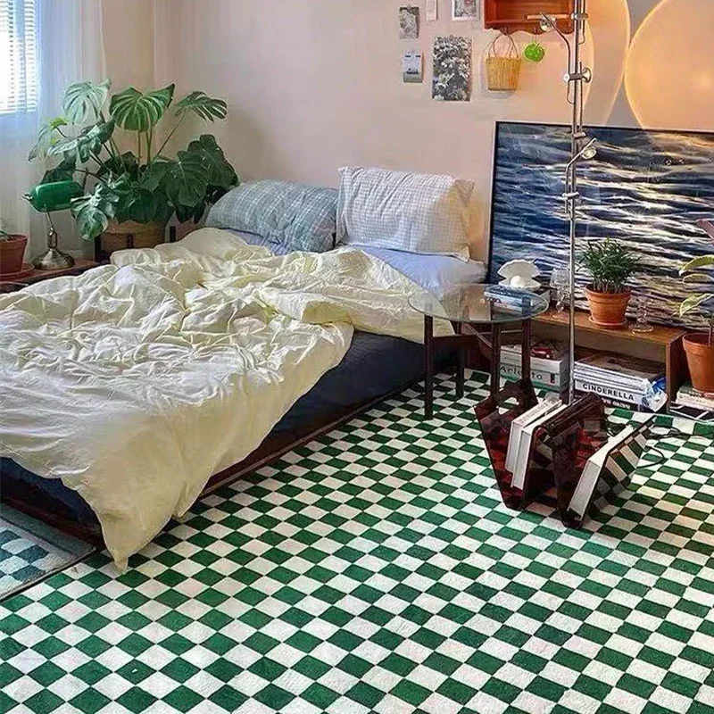 Retro Checkerboard Rugs for Bedroom Home Decor Fluffy Soft Plush Floor Mat Living Room Decoration Carpet Lattice Lounge Rug 2