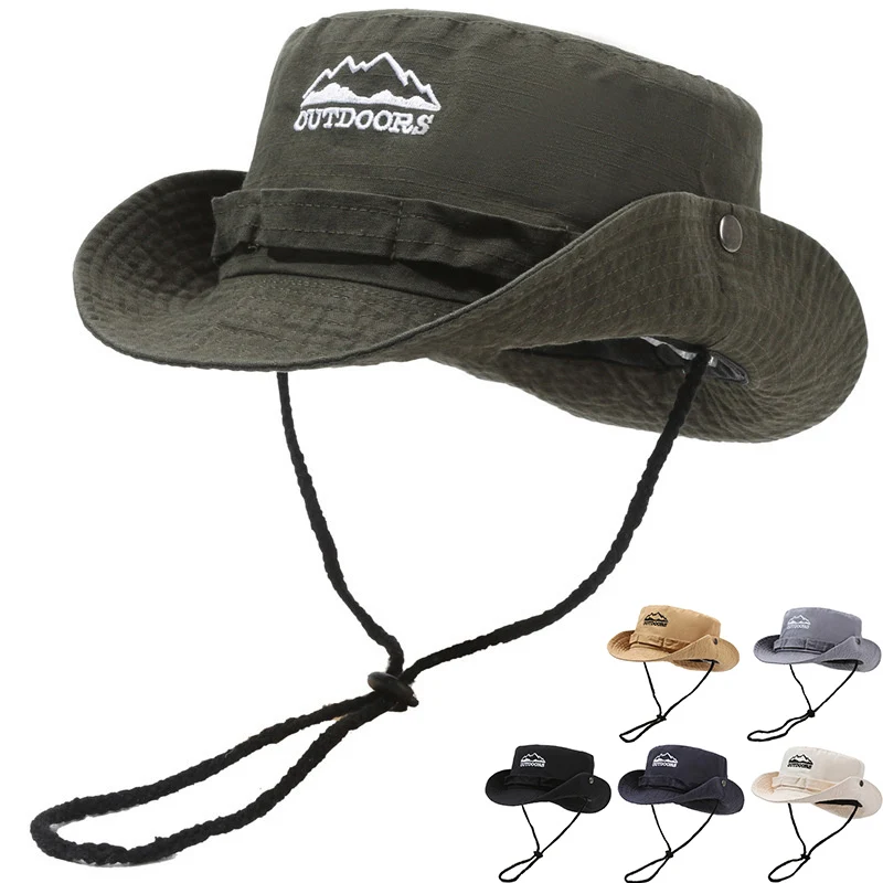Cowboy Hat Men Outdoor Bucket Summer Anti-UV Wide Brim for Hunting Hiking Beach