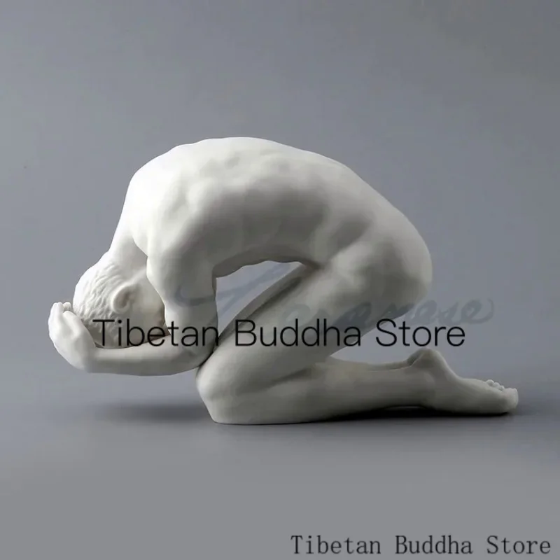 

Creative Room Decoration Abstract Ceramics Naked Body Modern Art Nude Male Squatting Desk Statue Interior Figurine Home Decor
