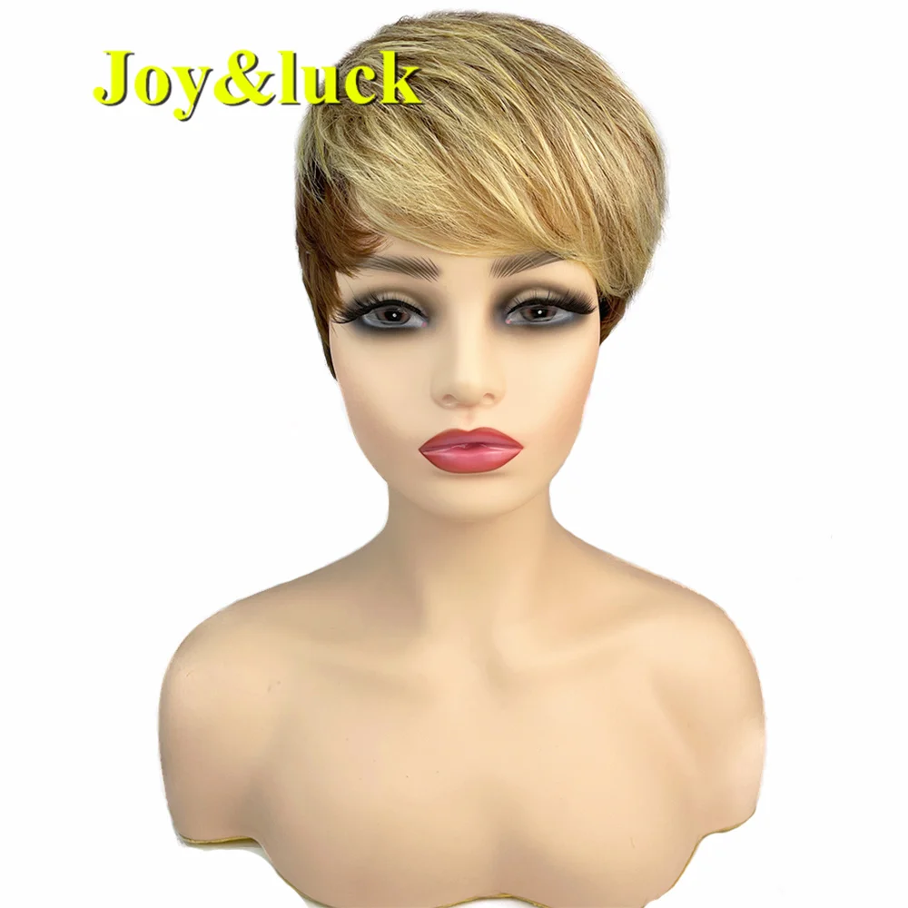 Synthetic Short Blonde Ombre Brown Wig Women Daily Use Natural Straight