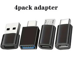 4 - Pack USB to USB - C Adapter Set for Versatile Connectivity (Black)