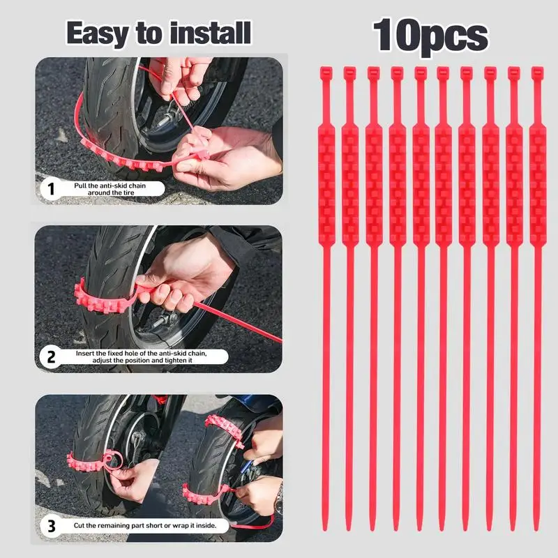 10Pcs Anti Skid Snow Chain Temperature Resistant Tire Chain Traction For Snow Road Mud Road Ice Sand Motorcycle Accessories
