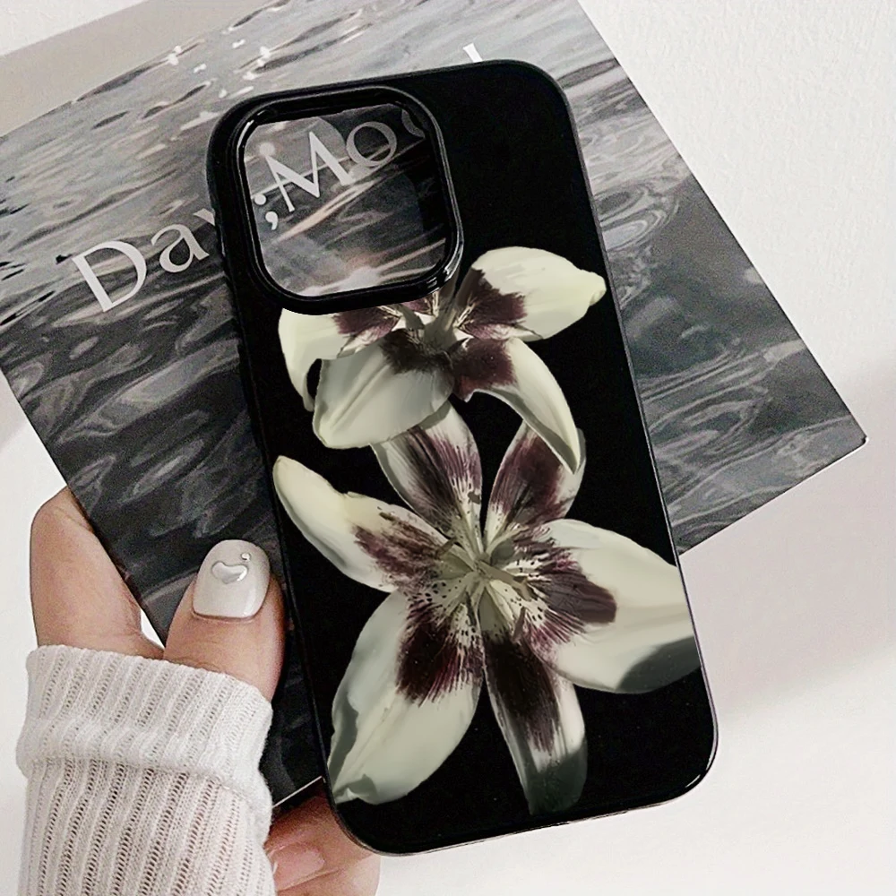 Vintage Lily Flower Pattern Shockproof Phone Case - Soft Protective Cover