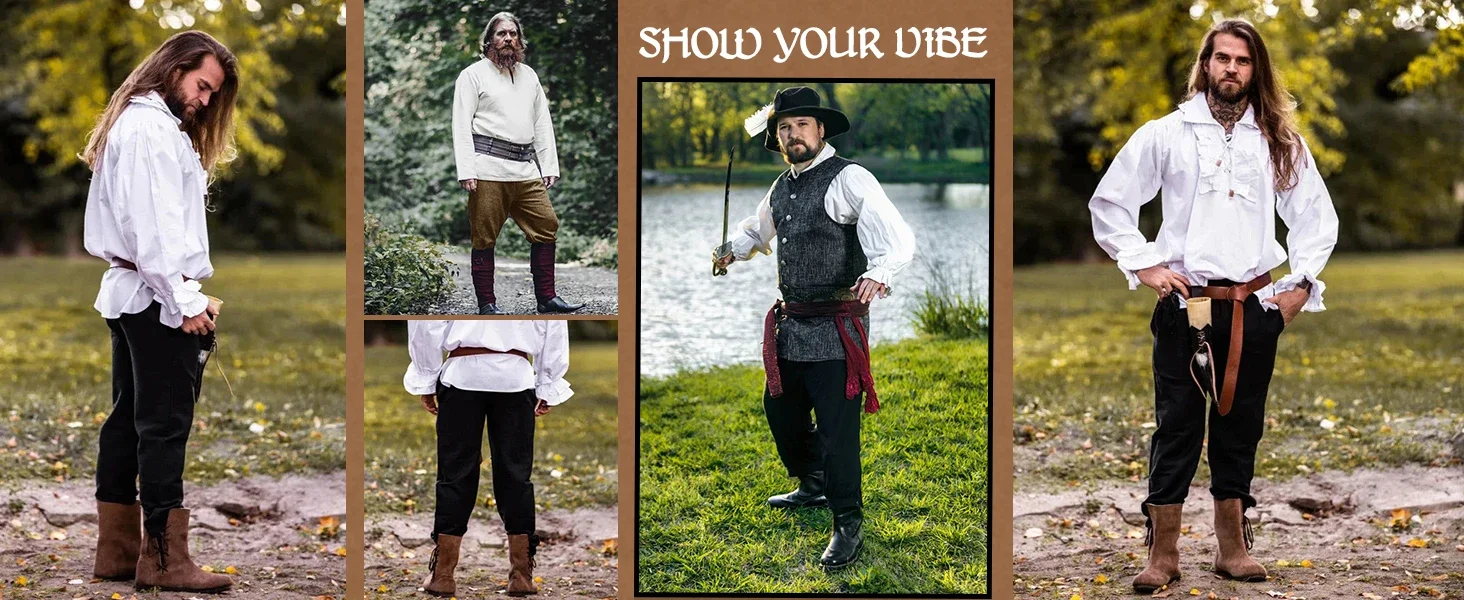 LisdinoRuncati Herren Mittelalterliche Knöchelbandhose Renaissance Wikinger Pirat Navigator Hose Schnürhose Baumwolle Halloween Hose – Detail 7