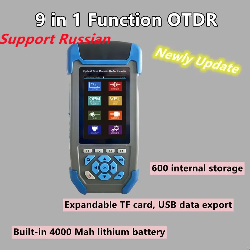 

Fiber Optic Mini OTDR Reflectometer 1310/1550nm 22/24dB for 60km 9 in1 VFL OLS OPM Event Map Fiber Cable Ethernet Tester Russian