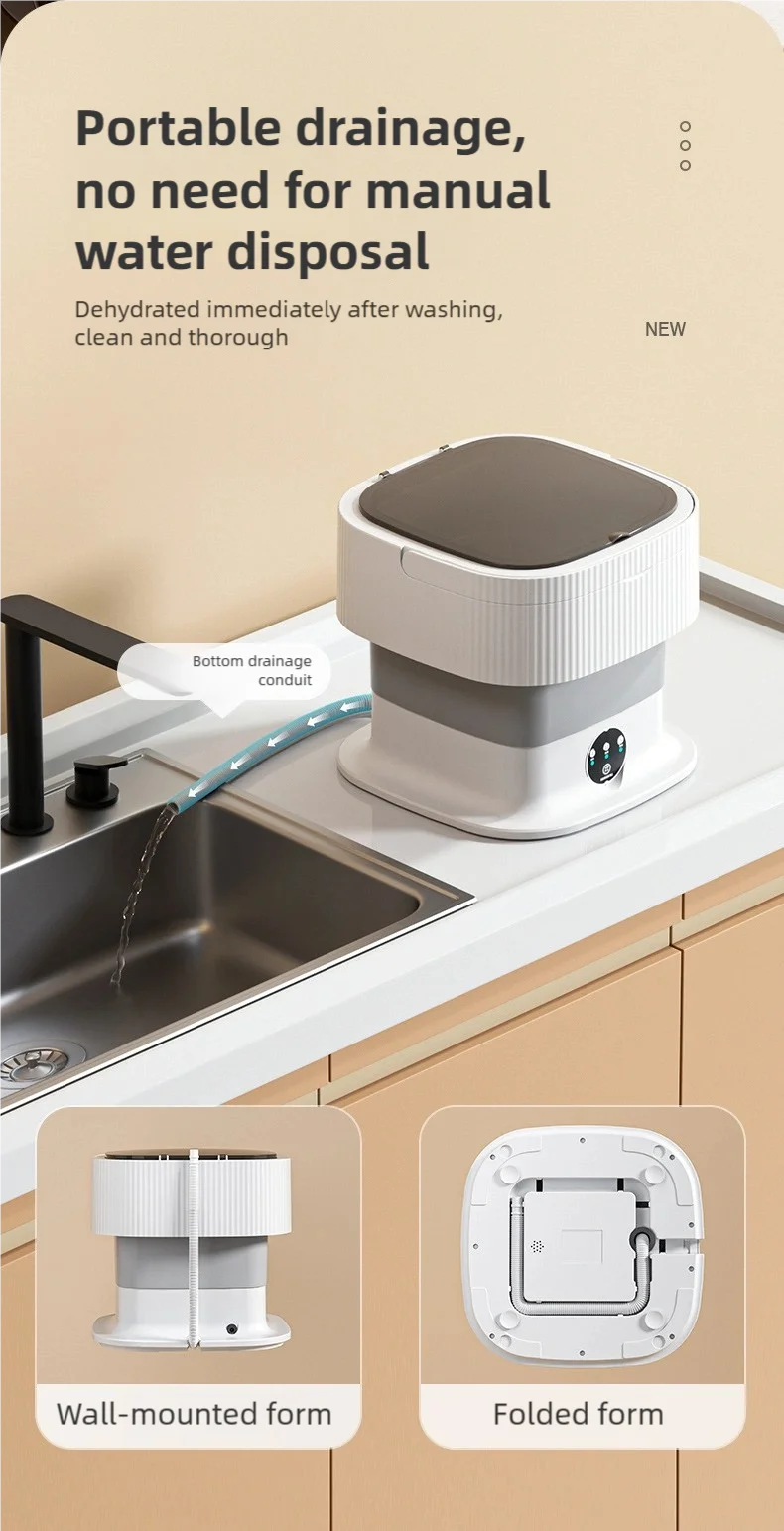11L Portable Compact Folding Washing Machine With Timed Spin Dry Function For Socks, Underwear, And Lingerie Cleaning