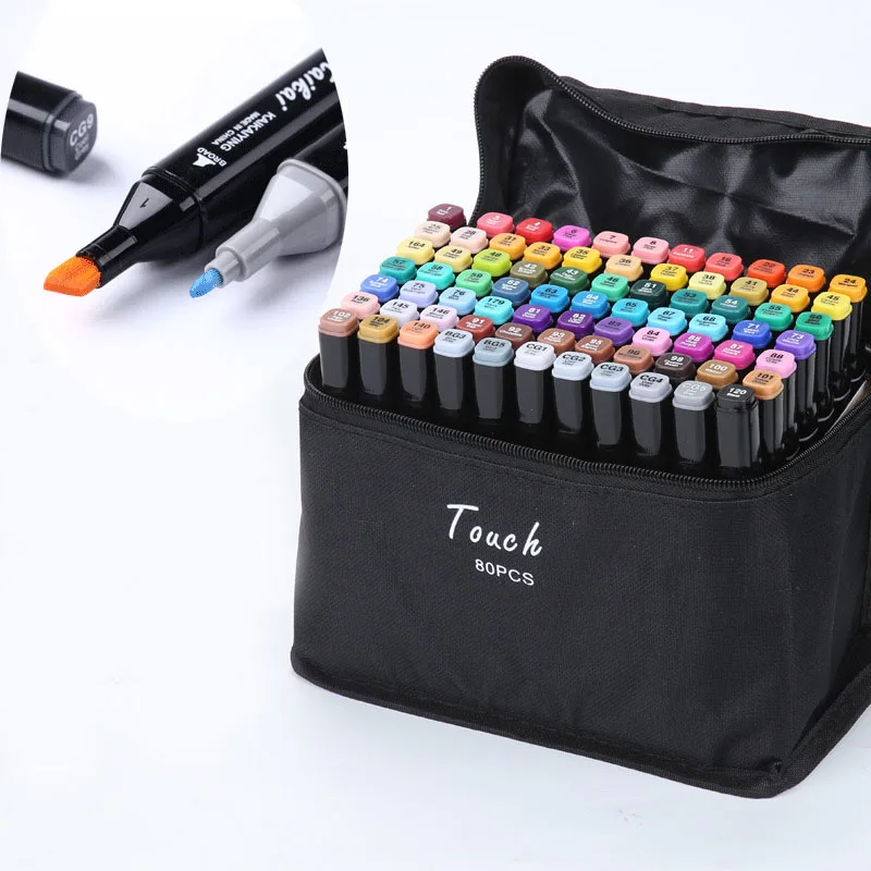 24/40/60/80 Color Double-headed Black Rod Marker Pen Authentic Set