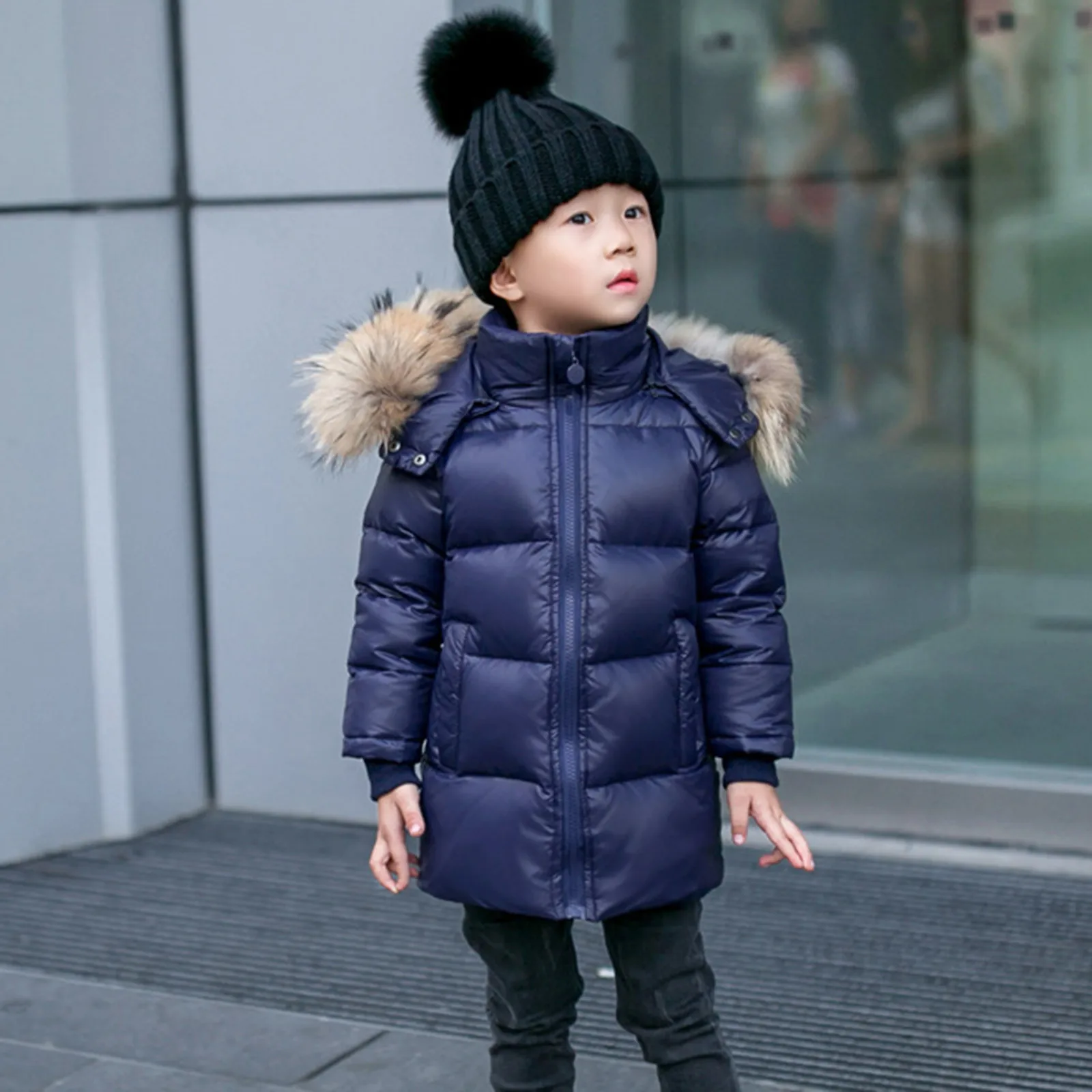 

1-12 Years Down Winter Clothes Boys Girls Cotton Jacket Children Parka Fur Collar Thicken Warm Long Outwear Kids Jackets Coat