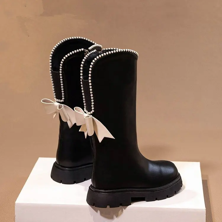 Long Boots for Girls and Children Winter Long Leather Boots Princess Foreign Girls Plus Cashmere Shoes baby boots winter snow boots