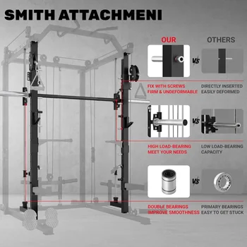 Smith Machine, 2000LBS M11 Multi-Function Squat Rack Power Cage with Cable Crossover System and Smith Bar, All-in-One LAT 4