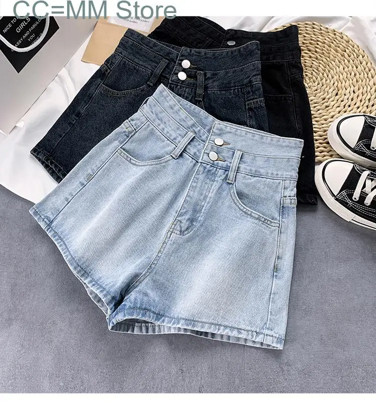New Button Up Wide Leg Jeans Shorts Women High Waisted Korean Fashion Baggy Denim Shorts Pants Summer Ladies Trousers