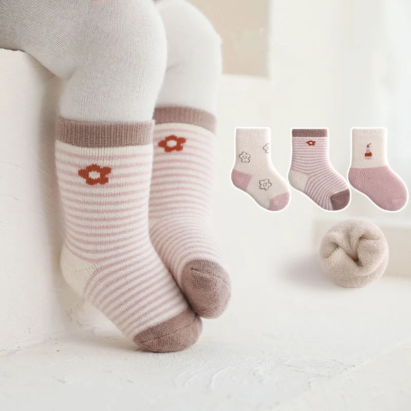 

3 Pairs/Lot Cartoon Newborn Socks Children's Anti-slip Socks Winter and Autumn Cute Boy Cotton Baby Toddler Socks 0-3Years