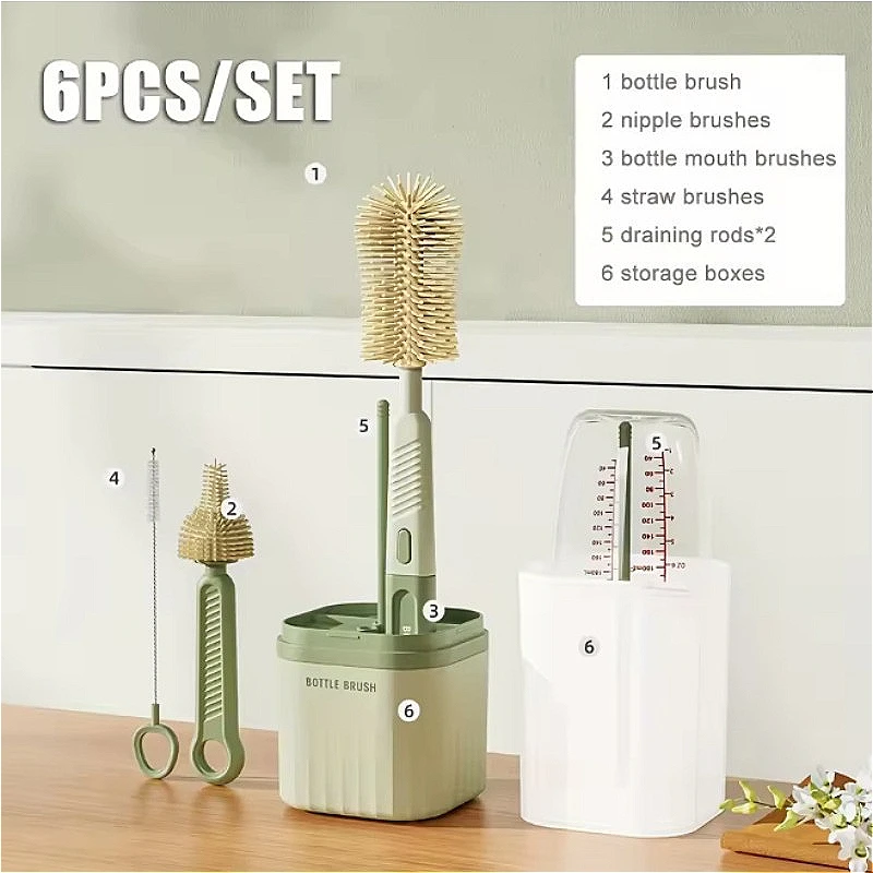 Silicone Baby Bottle Cup Brush Set with Storage Box Newborn Gift
