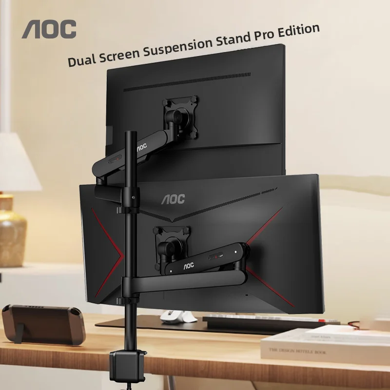 AOC AM720C 듀얼 모니터 암 데스크 마운트 클램프 스탠드 조절 가능 180도 °   회전 및 틸트 기능이 있는 17-34인치 홈 오피스 모니터 스탠드