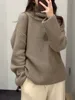 2024 Autumn/Winter New 100% Cashmere Wool Turtleneck Sweater Women's High Neck Knit Pullover Soft Comfortable Top Loose Jumper 1