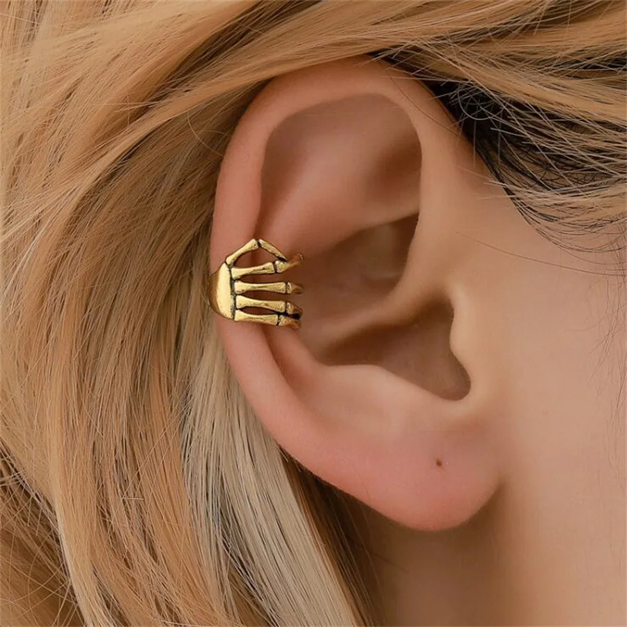 

Fashion Punk Rock Vintage Style Skull Hand Ear Cuffs Ear Cuff Clip Earrings No Piercing Cartilage Goth Earring Jewelry Gift