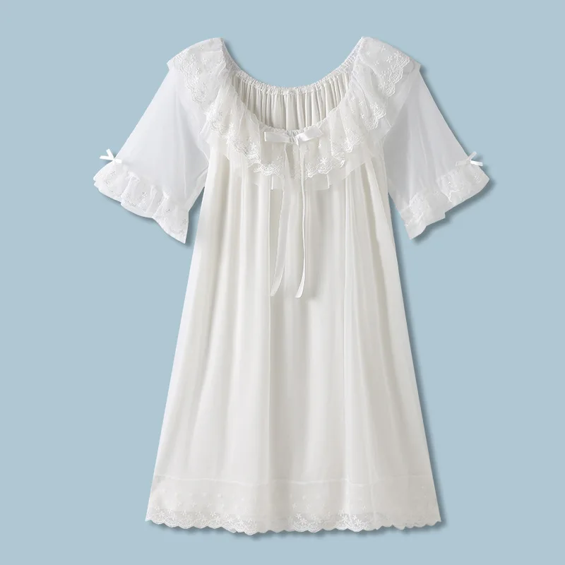 

Женское модальное платье принцессы с коротким рукавом, летняя Новинка, свободная повседневная кружевная Домашняя одежда, женская одежда для сна Comefort, ночное белье