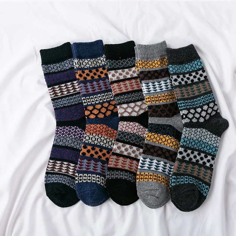 

5 Pairs Winter Autumn Men's Socks Thicken Sheep's Wool Sock Warm Men Retro Style Colorful Fashion Man Sox