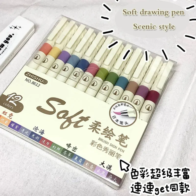 12/6 couleurs Vintage aquarelle lettrage Art marqueur dessin stylo ensemble multicolore doux brosse pointe calligraphie peinture Art fournitures