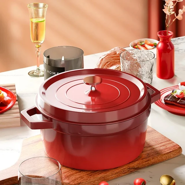 Aluminum Dutch Oven Pot with Glass Lid Granit ultra (red)