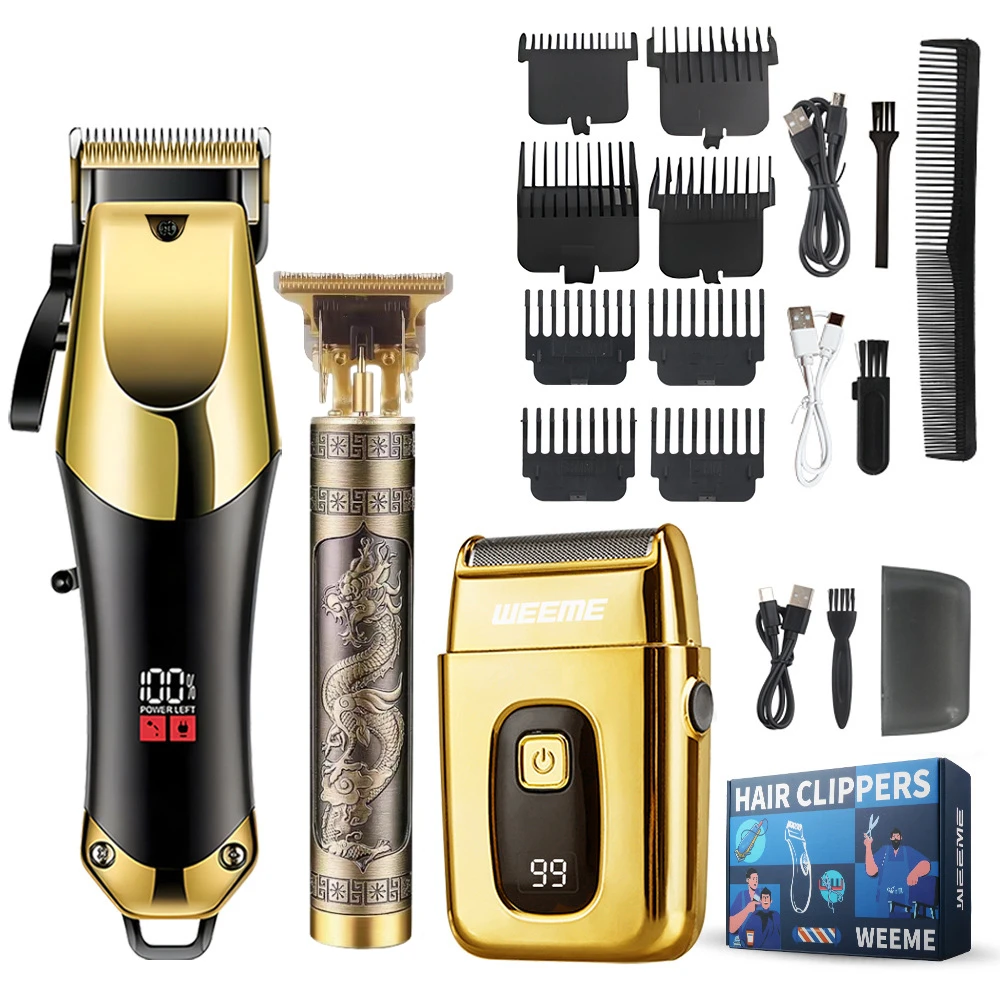 USB Rechargeable Men's Hair, 3-piece oil head and electric Trimmer, suitable for home use shaved hair salon boyfriend gifts