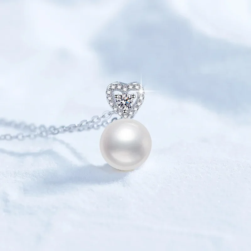 Natural freshwater pearls 925 Sterling Silver 0.5ct D Color Moissanite Heart Pendant Necklace For Women Sparkling Jewelry