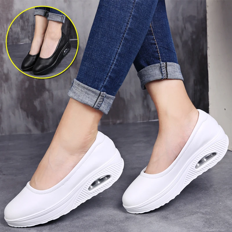Toning Shoes Women Nursing Work Fitness High Heels Sports Sneakers Air Cushion Soft Breathable Thick Sole
