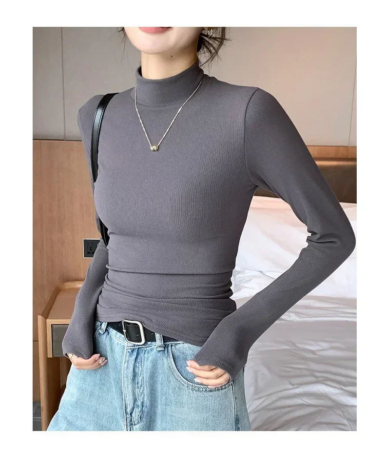 Women Autumn Winter Turtleneck Sweater Vintage Solid Basic Knitted Tops Casual Slim Pullover Korean Fashion Simple Chic Jumpers