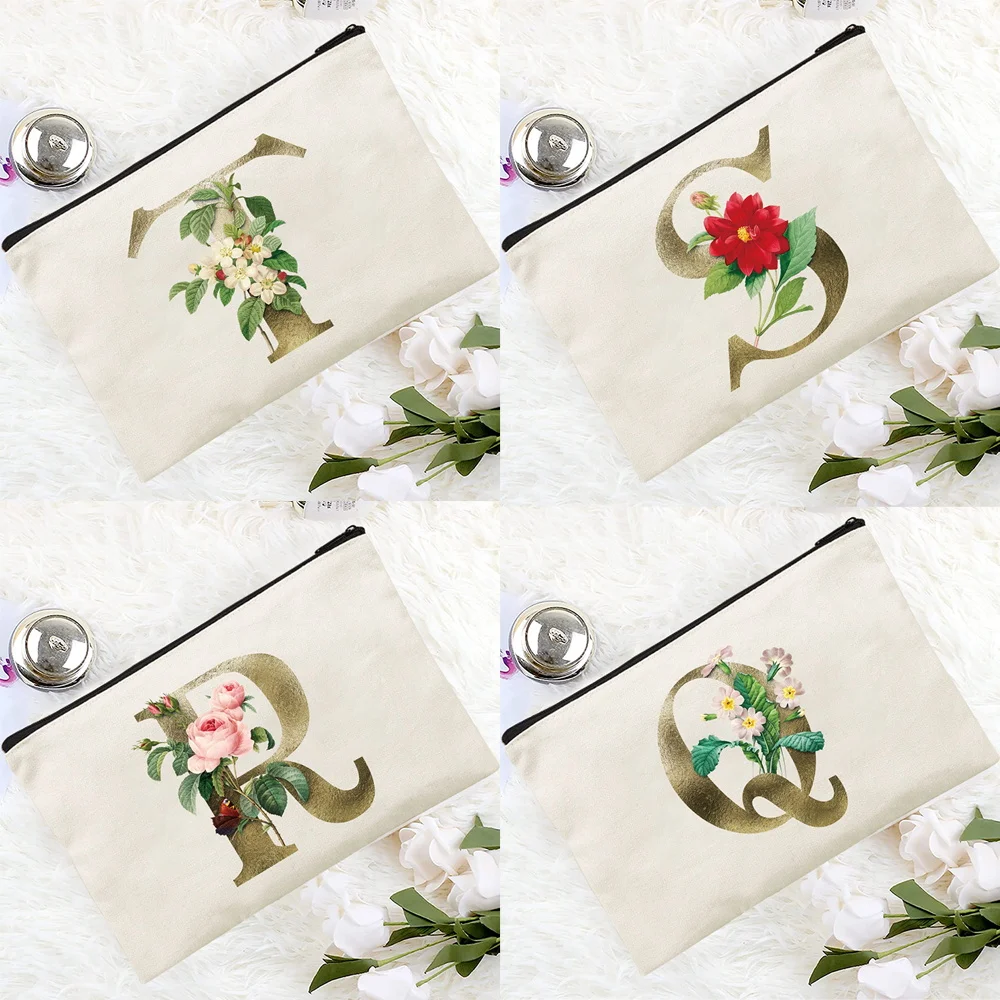 

Women's Cosmetic Bag Toiletries Organizer Zipper Makeup Bags Purse Printing Golden Flower Series Travel Cosmetics Storage Clutch