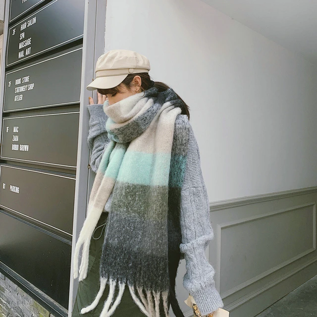 UKKO Men's scarf Warm Cashmere Unisex Scarf Luxury Plaid Splice Pashmina  Thick Shawl Wrap Hijab Men Women Winter