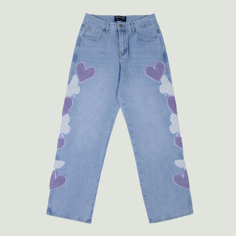 Pantalones vaqueros con corazón peludo y para hombre, ropa de holgada, estilo Hip Hop, Harajuku, de recta| | - AliExpress