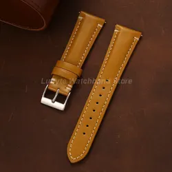 Vintage Genuine Leather Watchband Strap - High - Quality Cowhide with Quick Release Design, Unisex Watch Bracelet Accessories - 22mm (Yellow Brown)