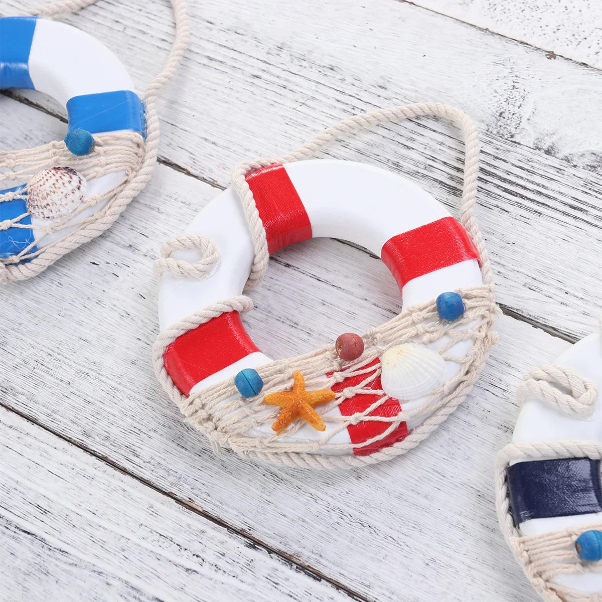 3pcs Mediterranean Style Creative Wooden Mini Life Buoy Ring Shape Door And Wall Hanging Ornaments Decoration And Crafts 2