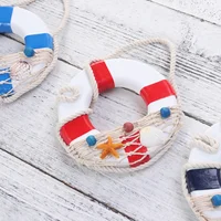 3pcs Mediterranean Style Creative Wooden Mini Life Buoy Ring Shape Door And Wall Hanging Ornaments Decoration And Crafts 2
