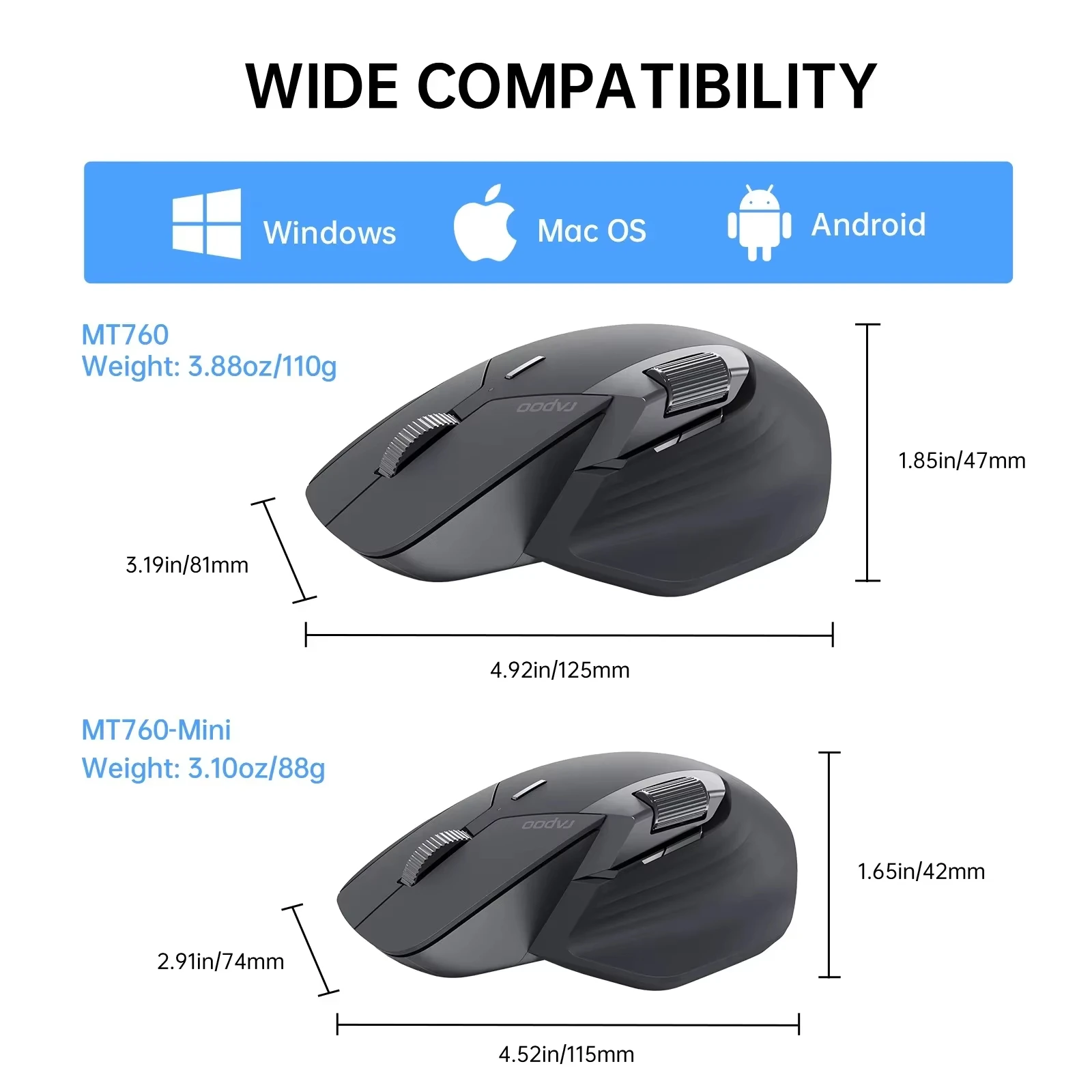 Rapoo MT760/MT760Mini Multi-mode Rechargeable Wireless Bluetooth Mouse Ergonomic 4000 DPI Support Up to 4 Devices Office Mice wireless mouse ergonomic mouse