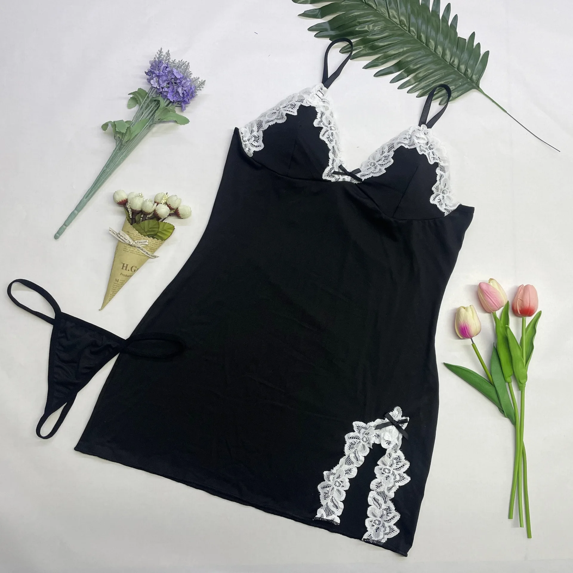 Light Blue Women Nightdress Sexy Lace Bow Lingerie Adult Dress Babydoll Sex Sleepdress Underwear Sets Ladies Erotic Outfits