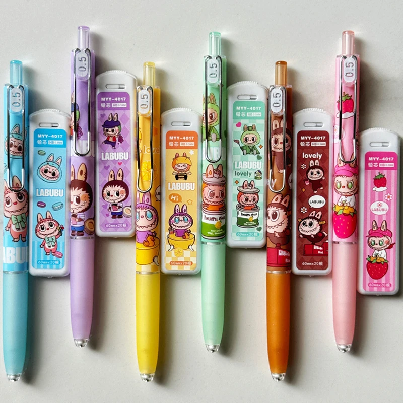 Cartoon Anime Labubu Automatic Pencil Refill Set Cute Kawaii Student Pressing Mechanical Pencil Set Student Stationery Gifts wooden pencil set