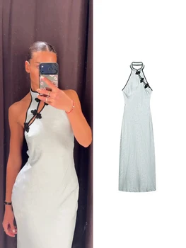 HH Women's Summer Satin Halter Qipao Maxi Dress Heart Cutout Open Back Tie Slim Cheongsam Gown Wedding Guest Party & Date Wear