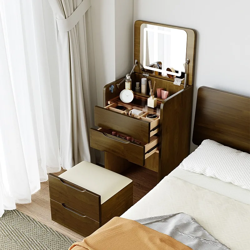 Tocador moderno para dormitorio, mesa de maquillaje con ruedas y diseño Led, organizador de almacenamiento, muebles para el hogar